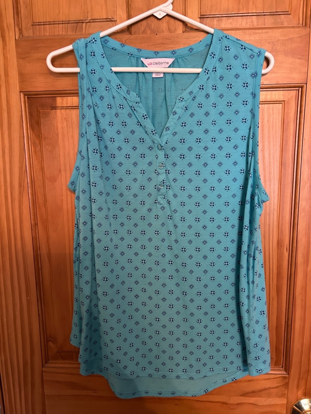 Liz Claiborne Teal Printed Sleeveless V-Neck Camisole